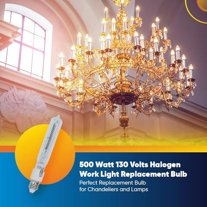 Technical Precision Replacement for Osram Sylvania 500q/cl/mc(eyw) 130v Light Bulb T4 Halogen Tungsten 500w Halogen Work Light Bulb with E11 Minicandelabra Screw Base - 2 Pack