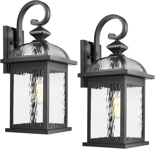 Darkaway 2pcs Outdoor Lights Fixtures Wall Mount, Large 22inch Outdoor Wall Sconce Lights with Water Ripple Glass Outside Exterior Lights Fixture for House Front Porch Patio