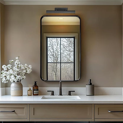 Matte Black Picture Lights for Wall, 18" Linear Picture Light Hardwired, 3-Light Bronze Art Light, Warm White 2700k Dimmable Gallery Light, 270° Picture Frame Lights for Bathroom, Living Room, Hallway
