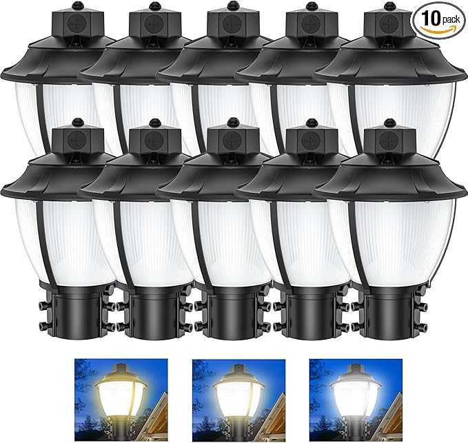 10Pack Post Top Light with Dusk to Dawn Photocell, 3/4/5000K LED Pole Area Lights 60W/48W/36W Outdoor Post Lights Fixture for Parking lot Yard Garden Street, Commercial IP65 Waterproof AC100-277V