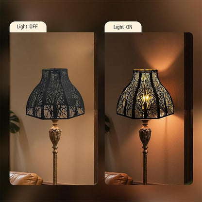 Metal Black and Gold lamp shades for floor lamps for bedroom or living room, 8-petal lotus lamp shape drum lamp shades, corner floor fan lamp with spider fitter (5.32" top x 13" bottom x 9.5" high)