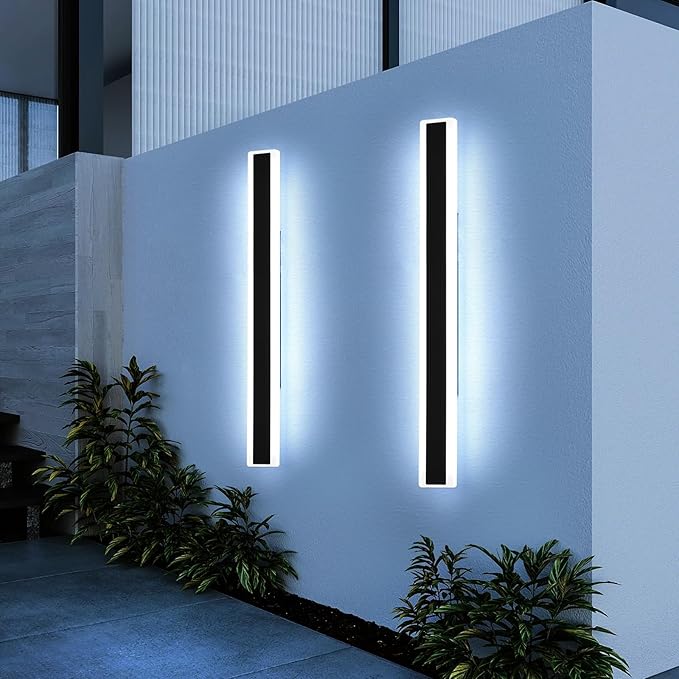 Mikeru 2Pack 57inch Long Led Wall Light, 6000k Cool White Modern Outdoor Wall Light Ip65 Waterproof Black Acrylic Porch Exterior Lighting Fixtures, Exterior Wall Mount Lights