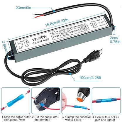 inShareplus 12V 30W Power Supply,LED Driver AC 90-265V to DC 12 Volt 2.5A IP67 Waterproof, Low Voltage Transformer, Outdoor Driver with 3-Prong Plug 3.3 Feet Cable for LED Light, Outdoor Use