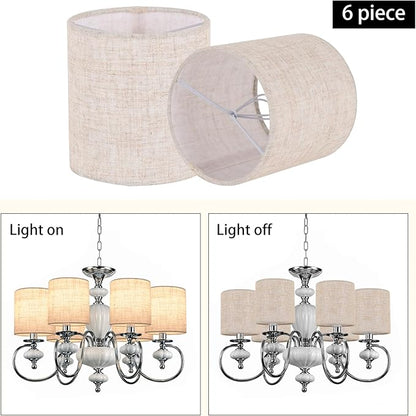 Chandelier Lamp Shades, Small Lamp Shades Clip-on Bulbs Only for Candelabra Bulbs, Beige Chandelier Shades 6 Pcs, Mini Lampshades for Chandeliers 5.1" X 5.1" X 5.3, Home Decor Fabric Linen Lampshade
