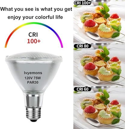 PAR30 Long Neck Halogen 75W 120V - 2 Pack PAR30 75W 120V Flood Bulb Warm White 2800K, PAR 30 Dimmable E26 Base, High Output 800LM 75Watt PAR 30 Halogen Bulb for Tracking Light, Recessed Light