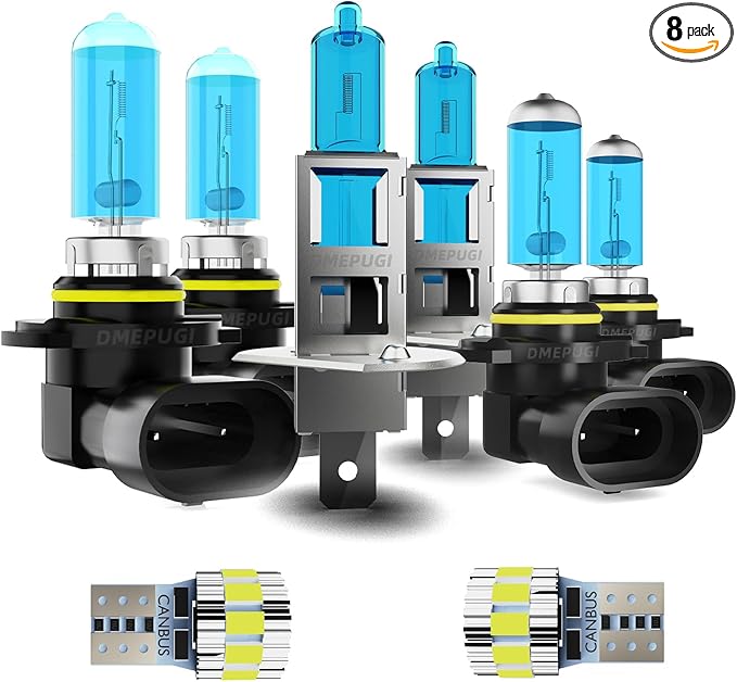 Light Bulbs Compatible with Nissan Altima 2002-2004, High Performance Halogen Headlight Bulb And License Plate Lights Combo, 9005 H1 9006 High Low Beam Fog Lights, Plug and Play, Pack of 8