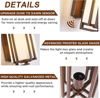 15.35" H Matte Brown Outdoor Wall Light Large Outdoor Wall Lantern Oil Rubbed Bronze Exterior Light Fixture Waterproof Metal with Frosted Glass Sconce Light for Porch Garage Front Door, Brown (Large)