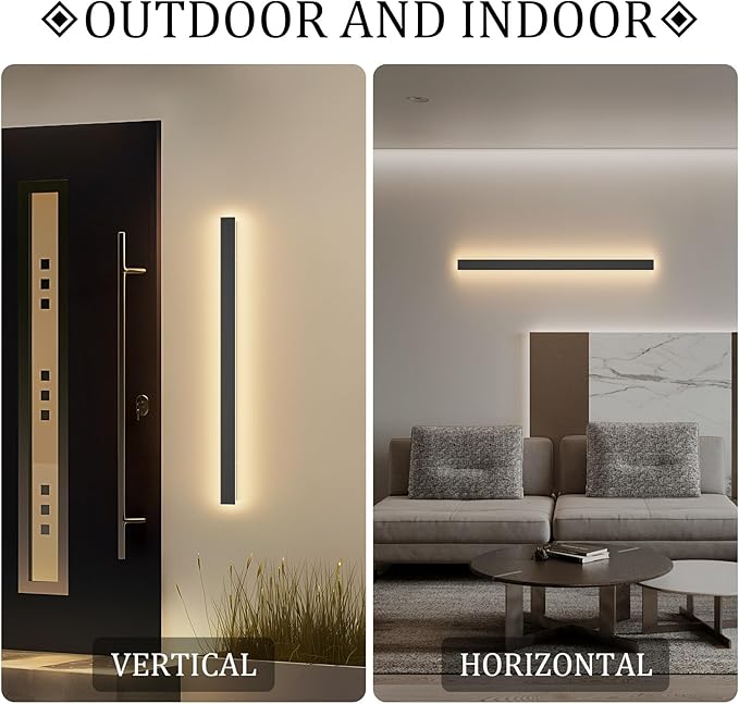 2 Pack 31.5inch Modern Outdoor LED Wall Lights 24W Exterior Wall Light Fixture IP65 Waterproof 3000K for House Porch Courtyard