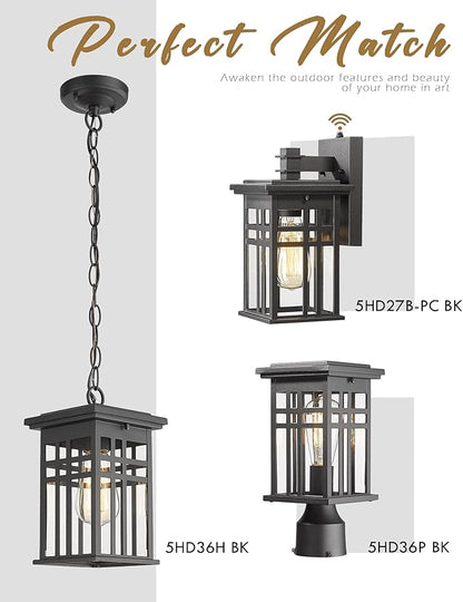 Dusk to Dawn Sensor Outdoor Wall Sconces - HWH Exterior Wall Mount Light Fixture Matte Black, 2-Pack Porch Lights for Garage, Doorway, Balcony, Garden, 5HD27B-PC-2PK BK