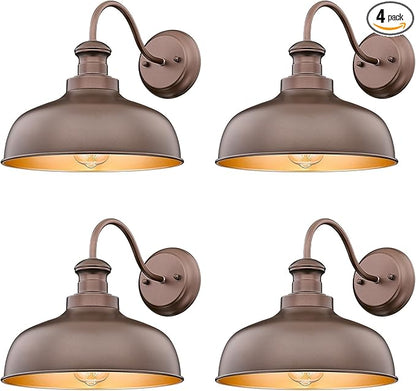 Outdoor Farmhouse Barn Light, Outside Wall Sconce, Weather Resistant Anti-Rust Farmhouse Exterior Wall Light, Outdoor Lantern Lamp for Porch, Garage, Patio, Entryway(Oil-Rubbed Bronze, 4 Pack)