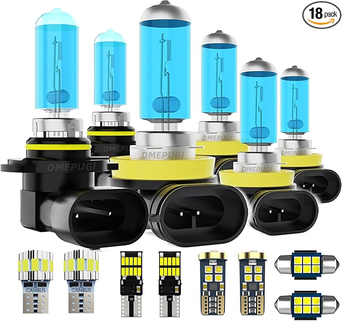 Headlight Bulbs compatible with Toyota Camry 2007-2011 lights, High Low Beam Fog Light Bulb Combo + Interior Bulbs Package + License Plate Lights,6000K White,Plug N Play, Pack of 18