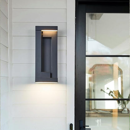 Modern Outdoor Art Wall Lights, IP65 & Anti-Rust, 2200 Lumens Triac Dimmable LED Porch Light, Textured Black & Frosted Glass,Voltage 120-277V,Wall Mount for Patio, Garage, Entryway