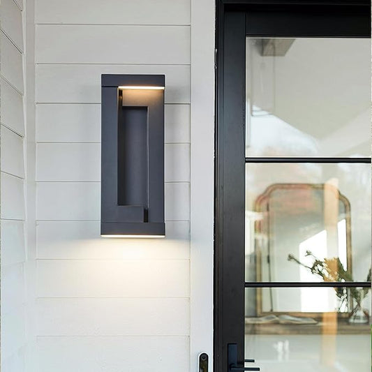 Modern Outdoor Art Wall Lights, IP65 & Anti-Rust, 2200 Lumens Triac Dimmable LED Porch Light, Textured Black & Frosted Glass,Voltage 120-277V,Wall Mount for Patio, Garage, Entryway