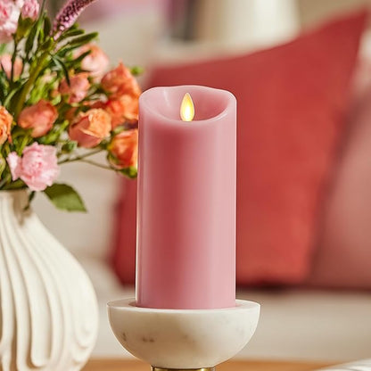 Luminara Blooming Mauve Garden Pillar Candles - Flameless Real-Flame Nature-Inspired Battery Operated LED Decor - Spring Summer Collection - 3" x 6.5"