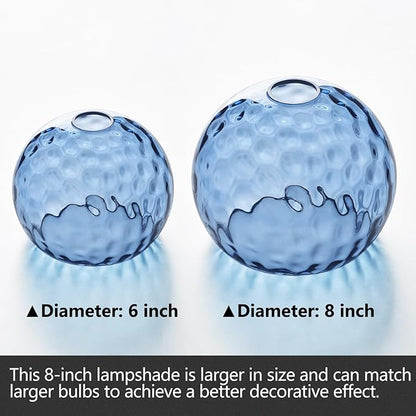Fixture Replacement Globe Shade with 1.65 Inch Fitter, 8 Inch Diameter, E26 Base 1-5/8 Inch Fitter, Glass Lampshade Cover for Pendant Wall Sconce Chandelier Vanity Light (Hammered Blue)