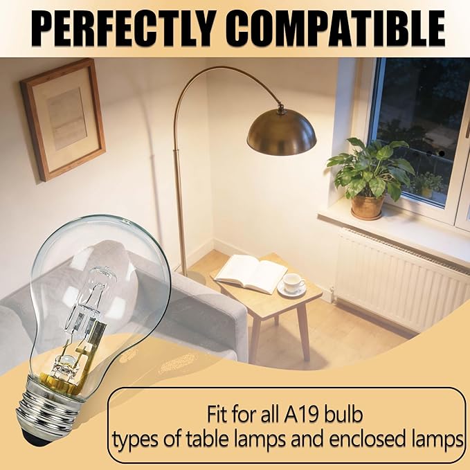 8Pcs 043168787963 78796 Halogen Light Bulbs丨43W 120V Clear Dimmable Bulbs for A19 Type E26 Base丨Suitable for Table Lamps