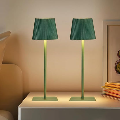 LUTEC 2 Pack Cordless Table Lamp,6000mAh Rechargeable Battery Operated Desk Lamp,Two Adjustable Heights,Waterproof, Touch Control & 3 Color Stepless Dimming for Restaurant/Bedroom/Bars/Outdoor (Green)