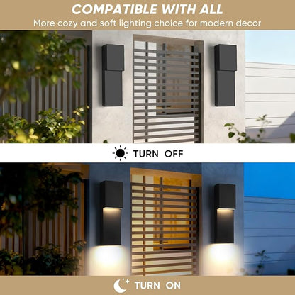 Fire Wolf Modern Outdoor House Lights Wall Mount, Aluminum 18W LED 3000K Dual-Source Wall Sconce, Anti Rust Exterior Lighting Fixtures for Porch,Patio,Garden,Indoor/Outdoor (Black)