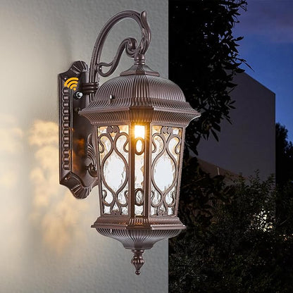 21" H Oil-Rubbed Bronze Outdoor Wall Light Large Size Dusk to Dawn Exterior Wall Lantern Fixture, Dark Brown Rustic Porch Lamp with Water Glass Waterproof Outside Wall Sconce for House Garage