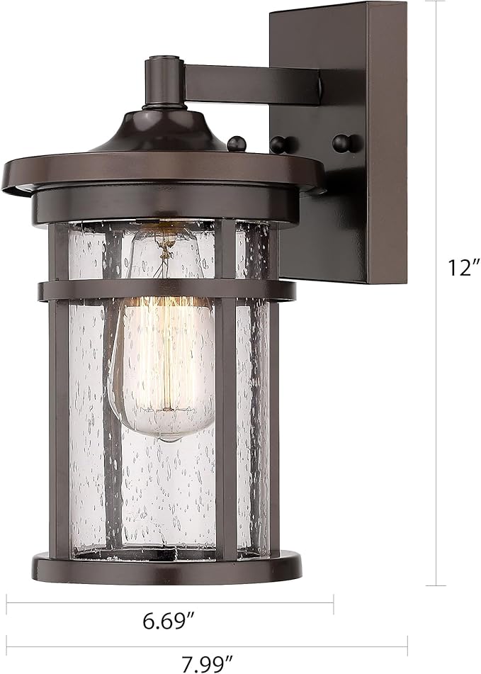 Casia Outdoor Wall Sconces, Exterior Wall Lantern, Farmhouse Porch Lighting Fixture, Front Door Mounted Lights, Outside Lighting Lamp for Patio, Porch, Garden,Balcony(Oil Rubbed Bronze, 12" H)