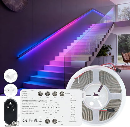 Motion Sensor RGB Stair Light Kit, 5m(16.4ft) Smart WiFi SPI Stair Wall Lighting with PIR & Daylight Sensors, Tuya App Control, Addressable COB LED Strip for Indoor Staircase Handrail Wall Stairway