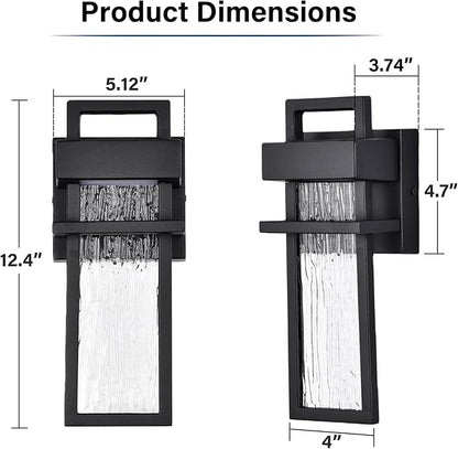 Alighting Modern Outdoor Light Fixture Black Outdoor Porch Lights for House with Water Glass 12W 3000K LED Modern Wall Sconce Lantern for Garage Patio Wall Light Fixture