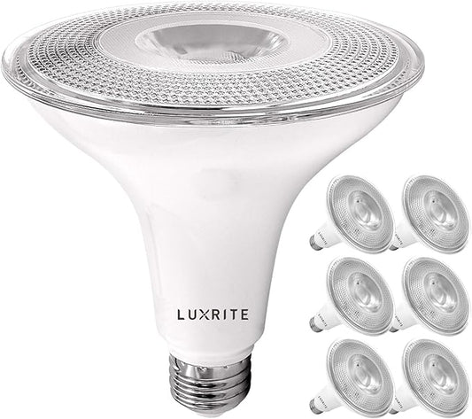 LUXRITE 6 Pack PAR38 LED Outdoor Flood Light Bulbs, 120W Equivalent, 1250 Lumens, 3500K Natural White, 15W Dimmable, Indoor Outdoor Spotlight Bulb, Wet Rated, E26 Standard Base, UL Listed
