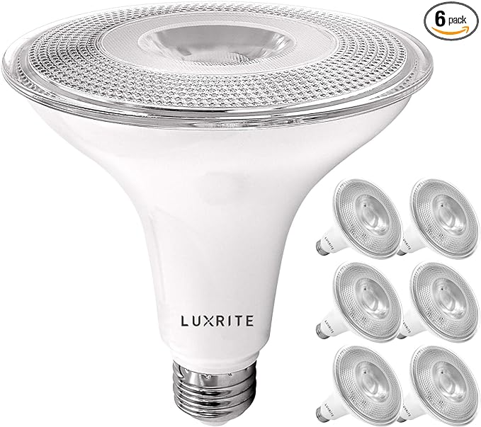 LUXRITE 6 Pack PAR38 LED Outdoor Flood Light Bulbs, 120W Equivalent, 1250 Lumens, 5000K Bright White, 15W Dimmable, Indoor Outdoor Spotlight Bulb, Wet Rated, E26 Standard Base, UL Listed