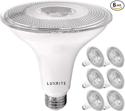 LUXRITE 6 Pack PAR38 LED Outdoor Flood Light Bulbs, 120W Equivalent, 1250 Lumens, 5000K Bright White, 15W Dimmable, Indoor Outdoor Spotlight Bulb, Wet Rated, E26 Standard Base, UL Listed