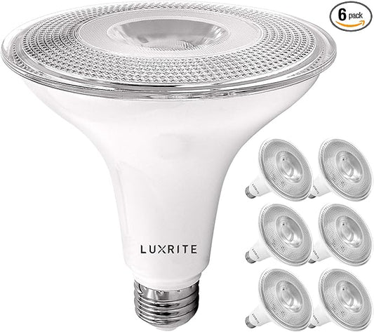 LUXRITE 6 Pack PAR38 LED Outdoor Flood Light Bulbs, 120W Equivalent, 1250 Lumens, 2700K Warm White, 15W Dimmable, Indoor Outdoor Spotlight Bulb, Wet Rated, E26 Standard Base, UL Listed