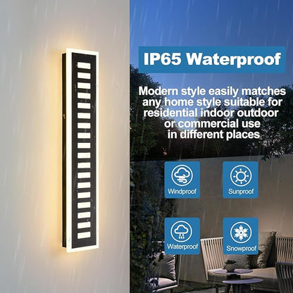 Modern Outdoor Wall Light,24W LED 3000K Black Exterior Lighting Fixture,23.6in Waterproof Acrylic Porch Sconce for Patio,Garage,Courtyard