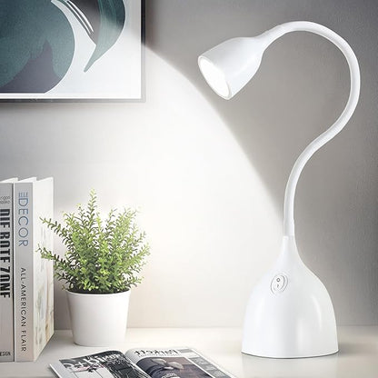 Desk Lamp for College Dorm Room - LED Reading Light - Small Adjustable Flexible Gooseneck Table Lamp - Eye-Caring Desk Lamp for Home Office Study Lamp, White