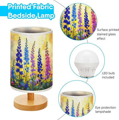 Larkspur Table Lamp LED 3-Color Pressed Bedside, Larkspur Shade Lamp with Wood Base for Bedroom Living Room Desk Office