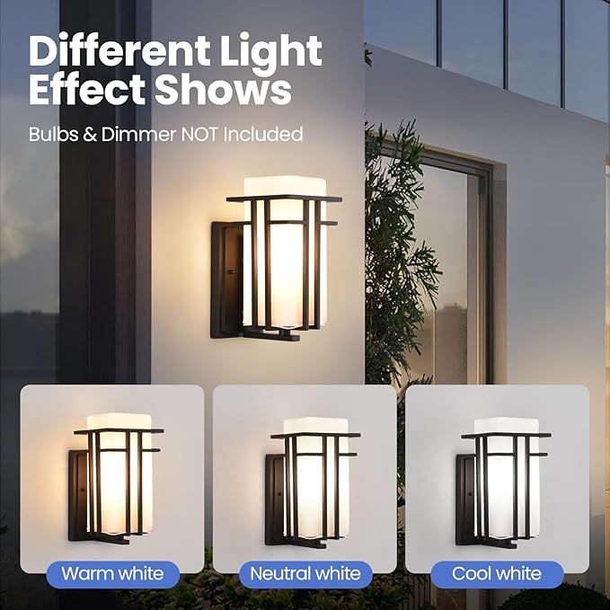 Outdoor Wall Sconce, Waterproof Exterior Lights Wall Mount, Anit-Rust Outdoor Wall Lantern with Rectangle White Glass, Modren Black Exterior Wall Light for Front Door, Patio, Garage, Entryway