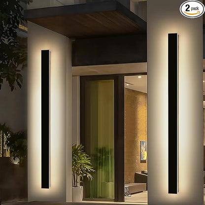 2 Pack Modern Outdoor Wall Light, 71inch Black Exterior Wall Mount Light Fixtures, 3 Color 3000K/4500K/6000K, IP65 Waterproof, Porch Wall Sconce, Long Linear Outside Lighting for Patio Garage Garden