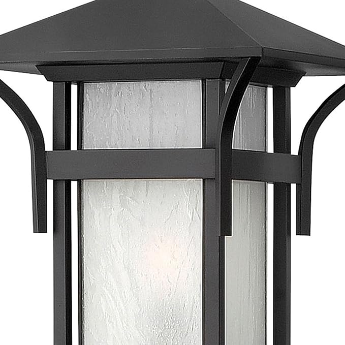 Hinkley Harbor Medium Post Top or Pier Mount Lantern - Estate Series, 1-Light, Craftsman Style, Aluminum, Etched Seedy Bound Glass - Satin Black Finish