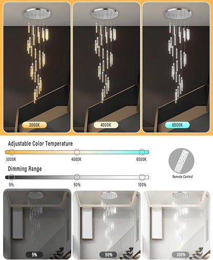 Pendant Lights Kitchen Island, 3000K-6500K Modern Kitchen Island Lights Brushed Nickel, 36-Light Ceiling Lighting Fixtures with Crystal Bubble, Integrated LED Hanging Light for Living Room