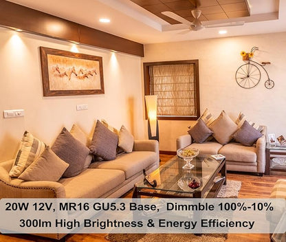 Vinaco 6 Pack MR16 Halogen Bulb 20W 12V, 2800K Warm White, Dimmable, GU5.3 Base, 300 Lumens, 3000 Hour Life, Indoor/Outdoor