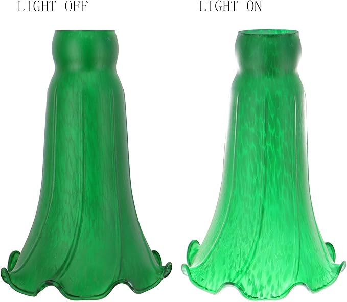 Lily Flower Glass Lampshade Replacement, 2 Pack,Tulip Style Table Floor Lamp Shade Replacement 4.2" x 4.2" x 6.7" (Green)