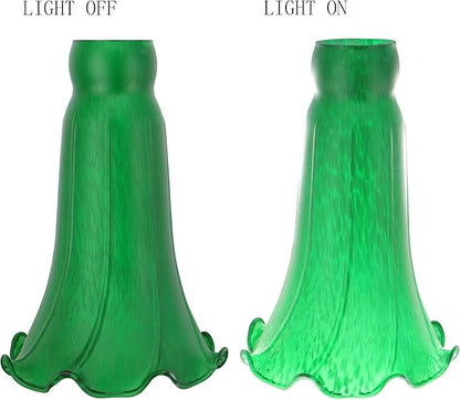 Lily Flower Glass Lampshade Replacement, 2 Pack,Tulip Style Table Floor Lamp Shade Replacement 4.2" x 4.2" x 6.7" (Green)