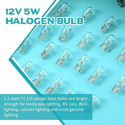 Honoson 1/4 Wedge Base 12V 5W Bulb Clear Krypton Light Bulb for Landscape, RV and Cabinet Lighting (100 Pieces)