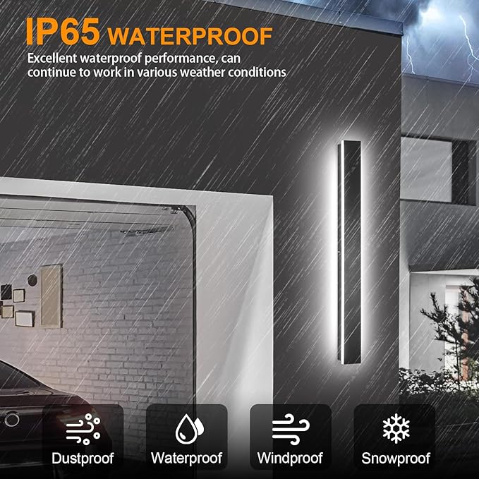 Outdoor Wall Lights Exterior,2pack 31.5inch Black Outdoor Light Fixtures Wall Mount,Waterproof Modern Porch Lights Wall Sconce,Dimmable Long LED Linear Outside Lighting for Garage