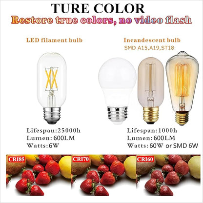 LiteHistory T14 T45 LED Bulb,6W E26 LED Bulb Dimmable Equivalent E26 Bulb 60 Watt,Warm White 3000K E26 Edison Bulb,AC120V,600lm,CRI85,Clear Glass,Tubular Light Bulb,ETL Listed,Pack of 6