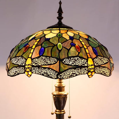 Tiffany Floor Lamp Stained Glass Lamp Standing Reading Light 16x16x70 Inch for Living Room (Amber Yellow Dragonfly)