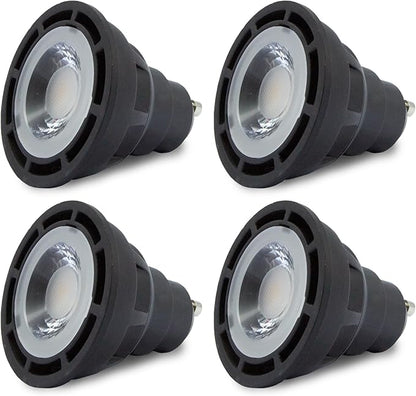 SunLight2® Premium Edition | GU10 LED Bulb 7W | 120V AC | 3000K to 1800K Dim to Warm | CRI 97+ | 60° Wide Beam MR16 Spotlight | Black Finish | 4 Pack | Energy Efficient Flicker Free