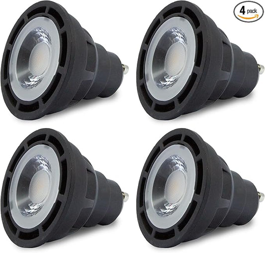 SunLight2® Premium Edition | GU10 LED Bulb 7W | 120V AC | 3000K to 1800K Dim to Warm | CRI 97+ | 60° Wide Beam MR16 Spotlight | Black Finish | 4 Pack | Energy Efficient Flicker Free
