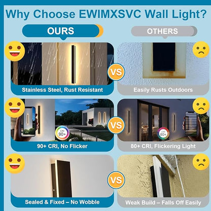 Modern Outdoor Wall Lights, 2PC 79inch Long Outdoor Sconce Lights Black Linear Wall Lights Exterior IP65 Waterproof Outside Light Wall Mounted LED Outside Porch Lights for House Patio