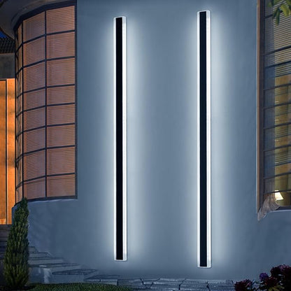 2 Pack Modern Outdoor Wall Light, 71inch LED Long Linear Wall Sconce Dimmable 3000K-6000K, IP65 Waterproof, Exterior Wall Mount Lighting for House, Porch, Patio, Yard, Garage with Remote Control