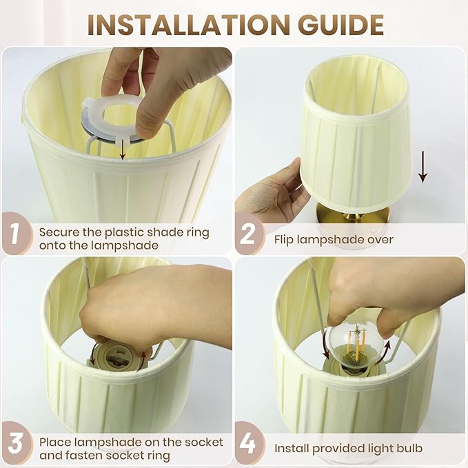 Cordless LED Table Lamp with Dimmer - 5200mAh Rechargeable Battery Operated Lamp Included 2700K Bulb, Gold Portable Stepless Touch Night Light for Bedroom Patio Home (Pleated Fabric Shade)