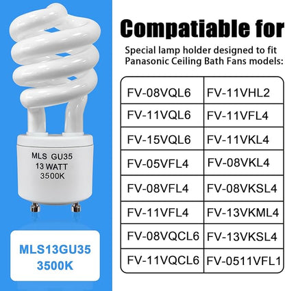 amgolibi MLS13W GU35 Fluorescent Light Bulbs Compatible with Panasonic VQL5 Exhaust Fans, 3500K Natural White, 3 Pack